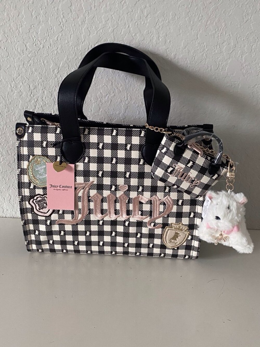 Juicy Couture Study In Style Tote W\Scottie Dog And Mini Bag In Liquorice NEW